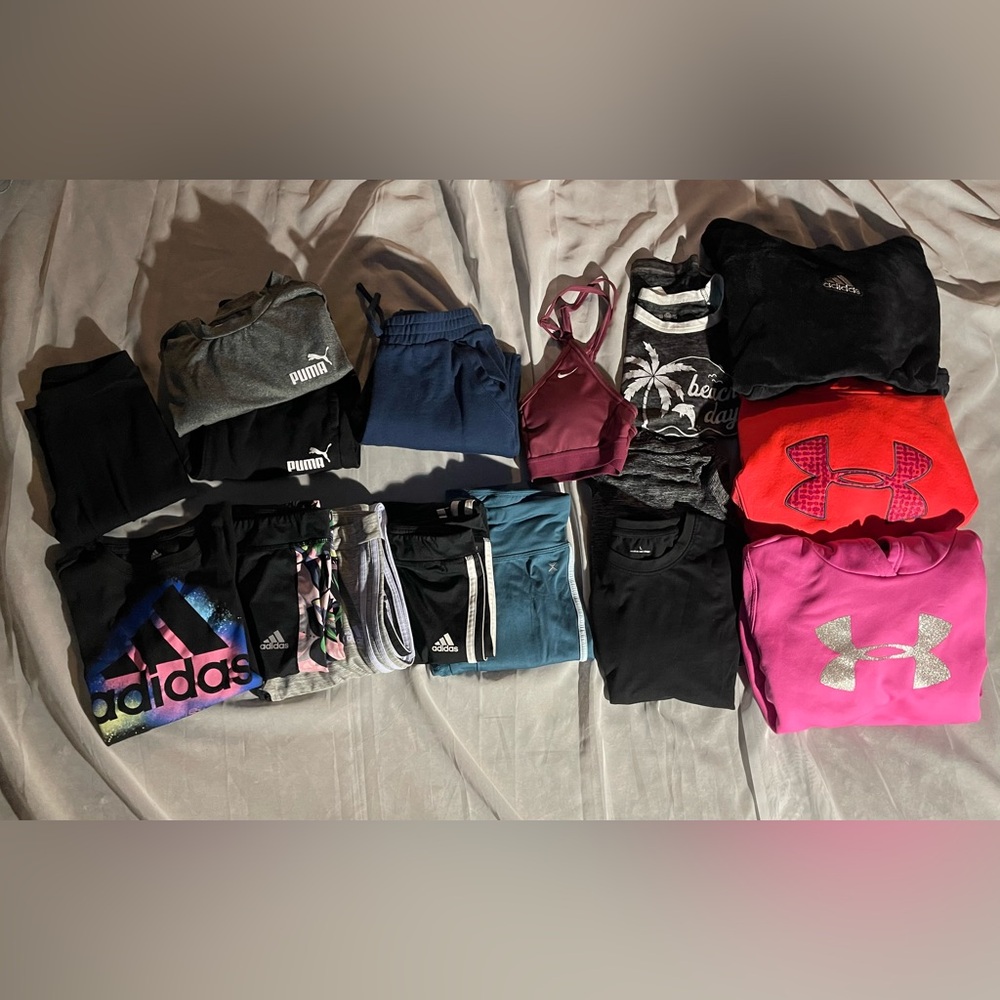 LOT 15 PCS GIRLS Athletic-wear. Puma, Adidas, Under Armour, Nike.
